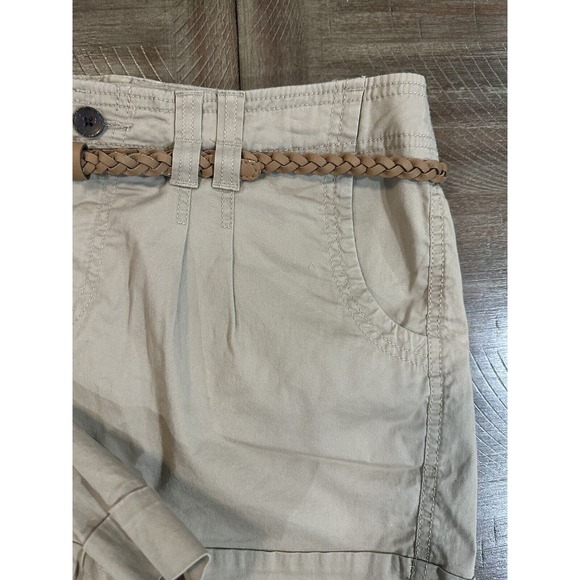 NWT Sonoma Women’s Size 12 Tan Khaki MidRise Belted Modern Short Comfort Stretch - Picture 5 of 16